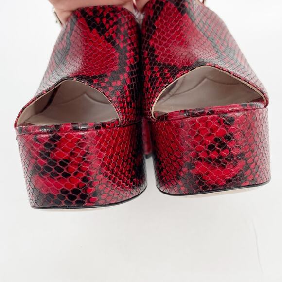 Miu Miu Red Black Snakeskin Embossed Leather Platform Block Heel Sandals IT 40 - Picture 7 of 13